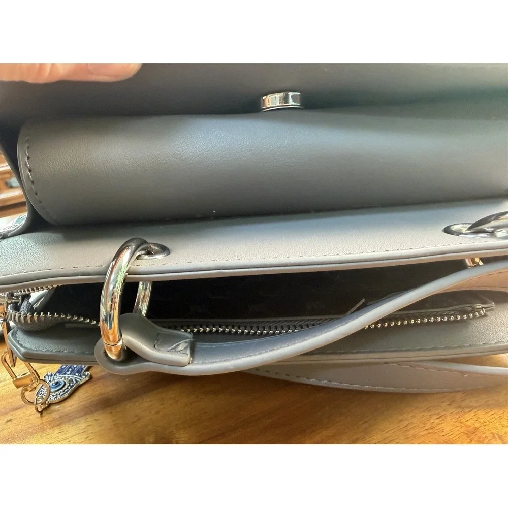 Steve Madden Gray Crossbody Purse Satchel Shoulder Bag Silver Hardware Veg